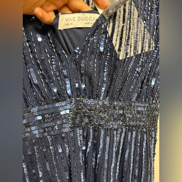 NWT | Mac Duggal 14007 Midnight Blue Navy A Line Embellished Midi Dress Size 12 - Picture 5 of 15